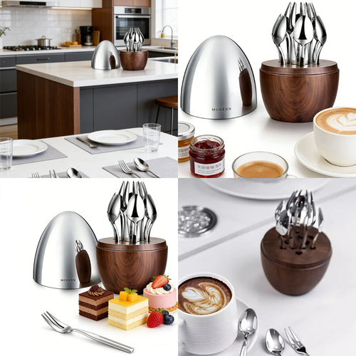 Minimalistischer Luxus zu Ostern – 12pcs Set mit Osterei-Aufbewahrungsbox Eiförmiges Besteck-Set für Nachmittagstee & Obst