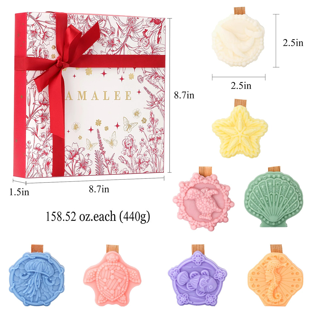 AMALEE Meeresbrise Duftkerzen 8er Set – Sojawachs mit Holzdocht, langanhaltend, maritimes Wohnaccessoire & Geschenk