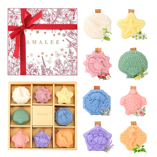 AMALEE Meeresbrise Duftkerzen 8er Set – Sojawachs mit Holzdocht, langanhaltend, maritimes Wohnaccessoire & Geschenk
