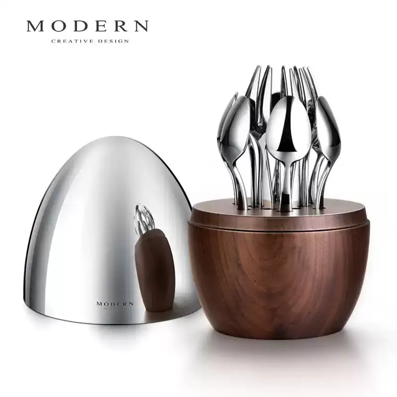 Minimalistischer Luxus zu Ostern – 12pcs Set mit Osterei-Aufbewahrungsbox Eiförmiges Besteck-Set für Nachmittagstee & Obst